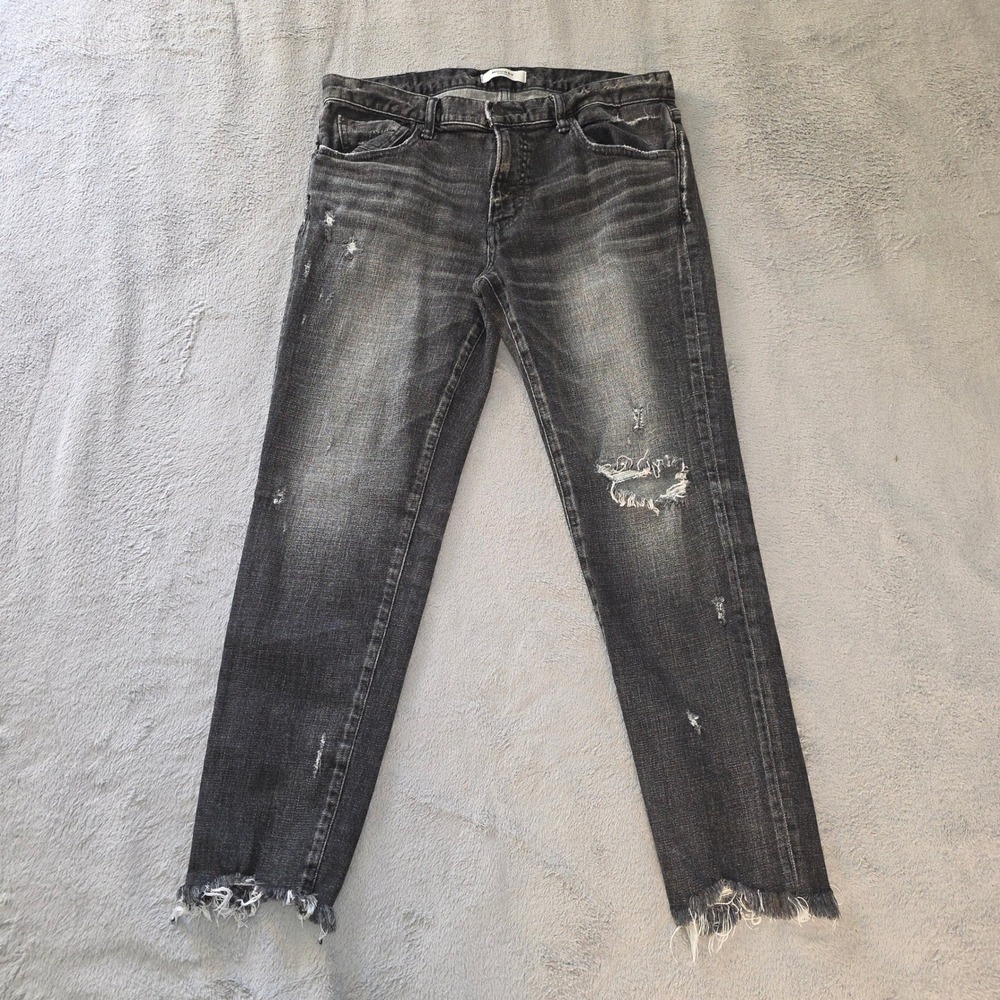 Moussy Vintage Distressed Slim Straight Jeans Black Raw Hem Red Line Selvedge